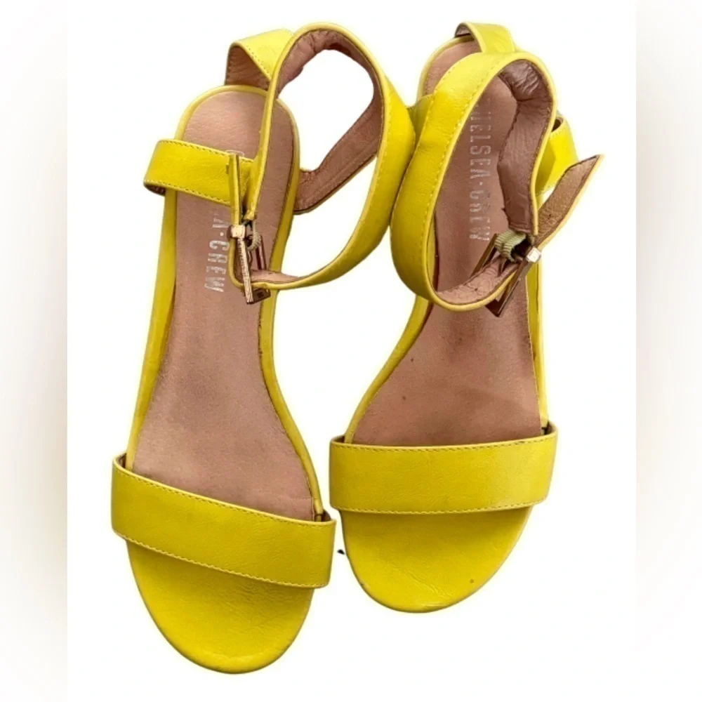 Chelsea Crew Bright Yellow Block Heels with Ankle Strap